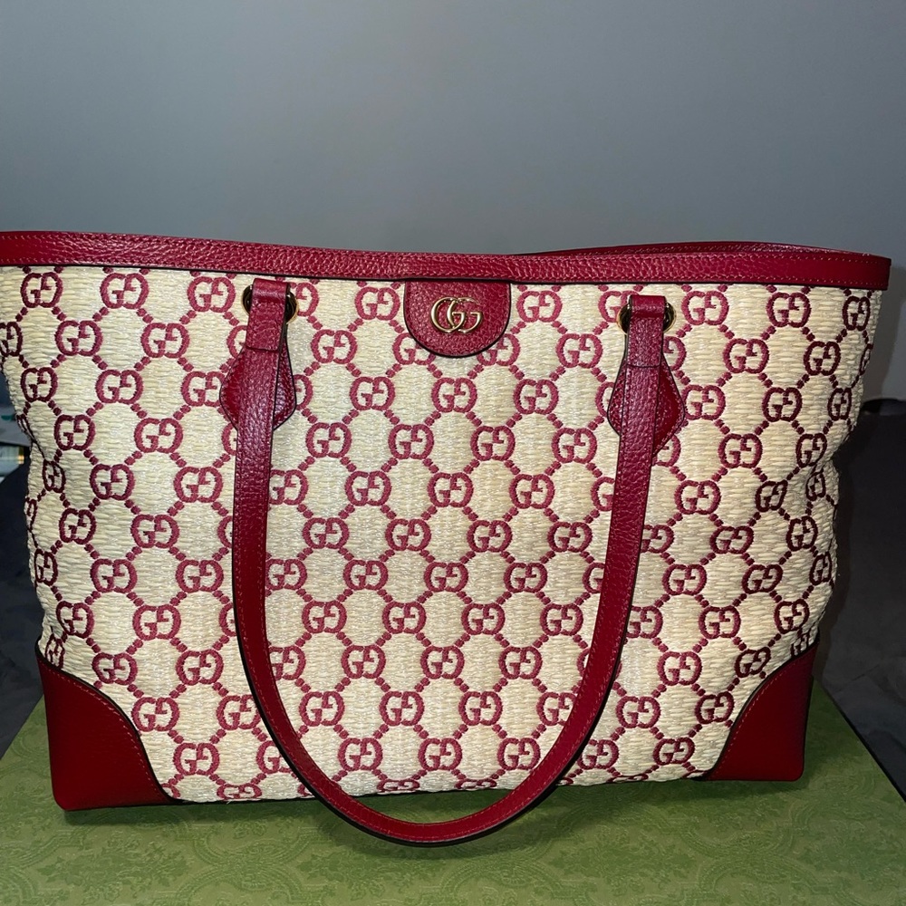 Gucci Ophidia GG Straw Tote Bag